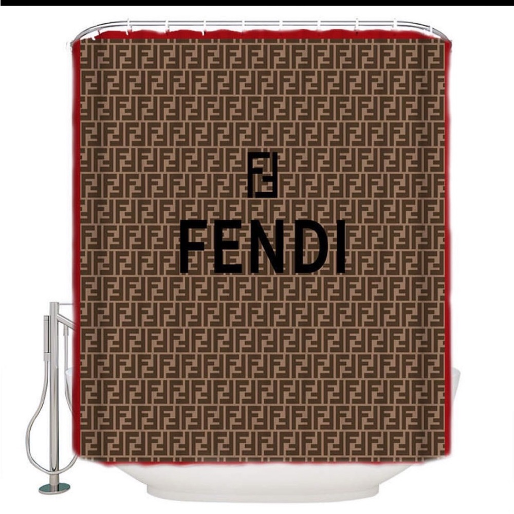 Shower curtain with Brown and Dark Red design